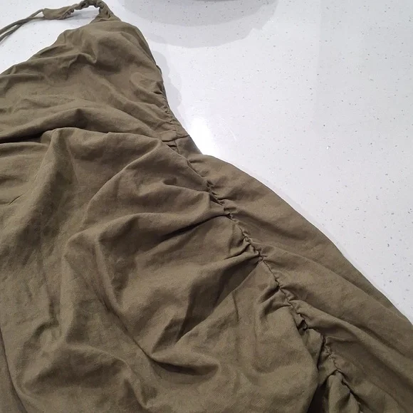 ZARA RUCHED ASYMMETRICAL LINEN BLEND DRESS - Picture 9 of 14